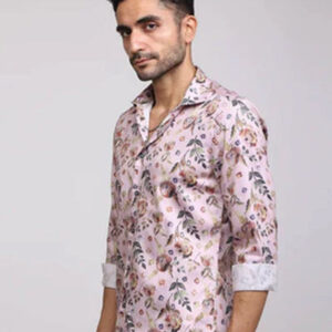 Seasonal Peach Floral Print Slim Fit Shirt