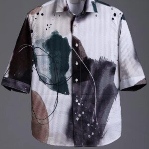 WONDER IMPORTED DOUBLE CLOTH  PRINTED FABRIC DOWNSHOULDER 3/4 SLEEV SHIRT