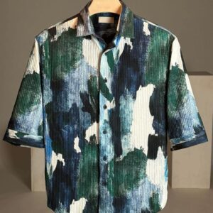 WESTERN IMPORTED DOUBLE CLOTH  PRINTED FABRIC DOWNSHOULDER 3/4 SLEEV SHIRT
