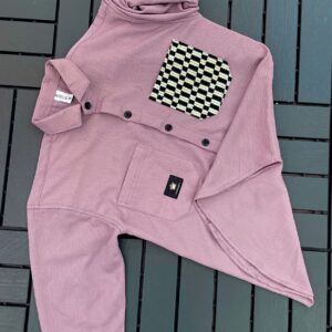 IMPORTED CRUSH FABRIC DOWNSHOULDER 3/4 SLEEV PINK SHIRT