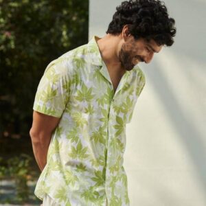 Men Regular Fit Printed Light Green Spread Collar Casual Shirt