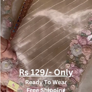 Elegant Orange Net Fabric Saree with Heavy Embroidery, Sequins, and Appliqué Work